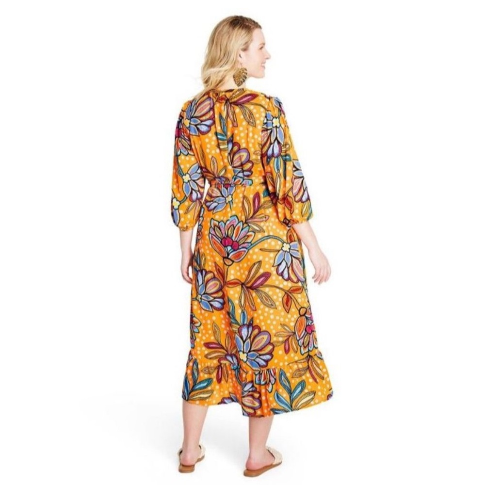 Tabitha Brown Floral Polka Dots Print Belted Cover Up / Wrap with Pockets sz S - Picture 2 of 12